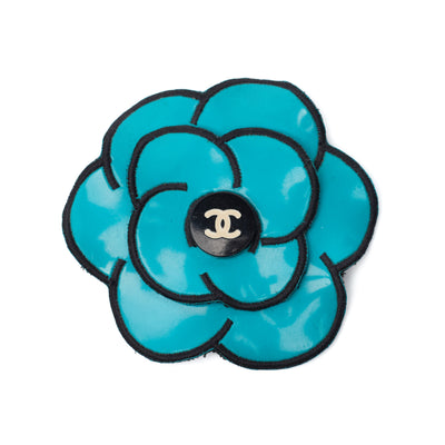 Chanel Vintage 1995 SS Runway Teal Camellia CC Brooch
