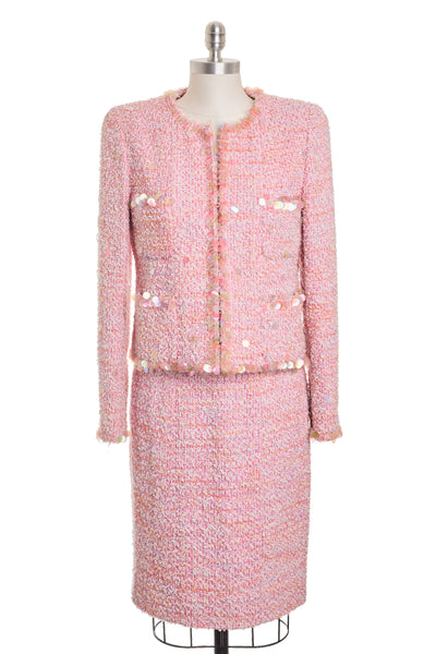 Chanel Rare Vintage 1995 SS Runway Pink Tweed Sequin Skirt Suit Set