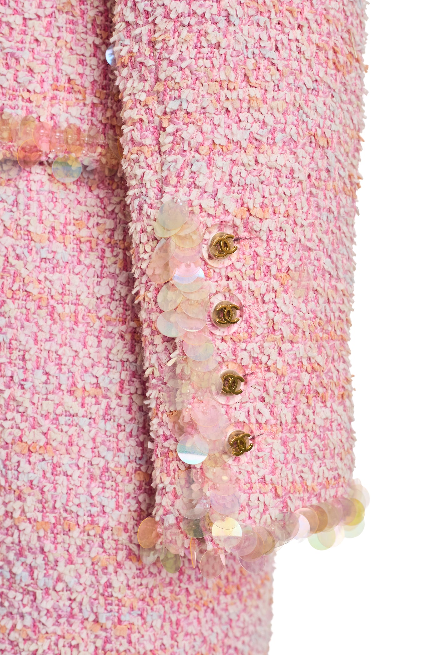 Chanel Rare Vintage 1995 SS Runway Pink Tweed Sequin Skirt Suit Set