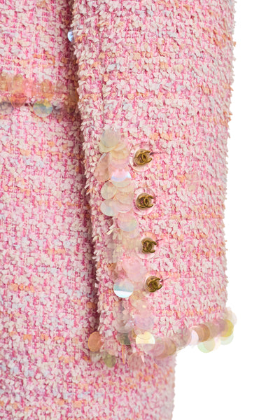 Chanel Rare Vintage 1995 SS Runway Pink Tweed Sequin Skirt Suit Set