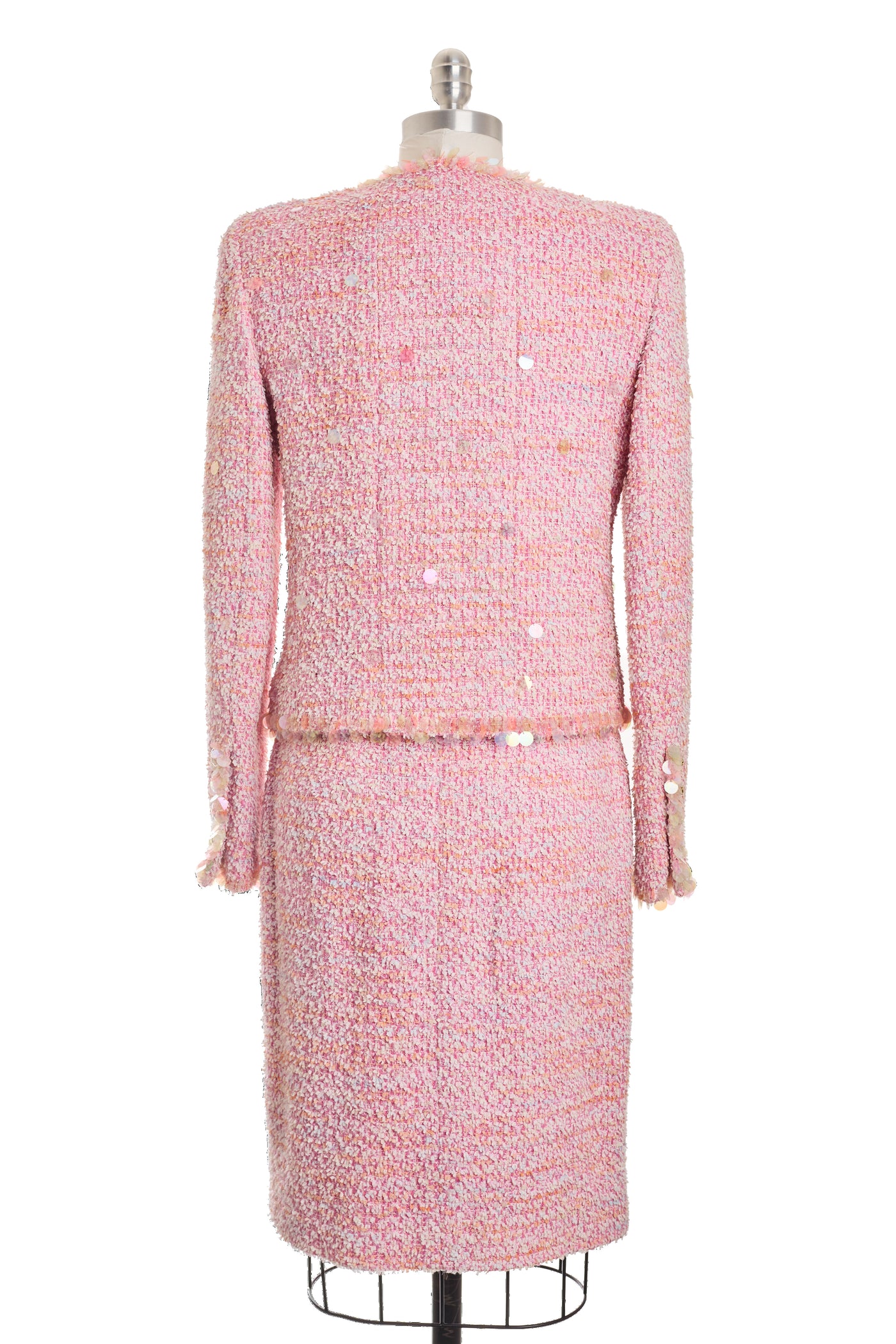 Chanel Rare Vintage 1995 SS Runway Pink Tweed Sequin Skirt Suit Set