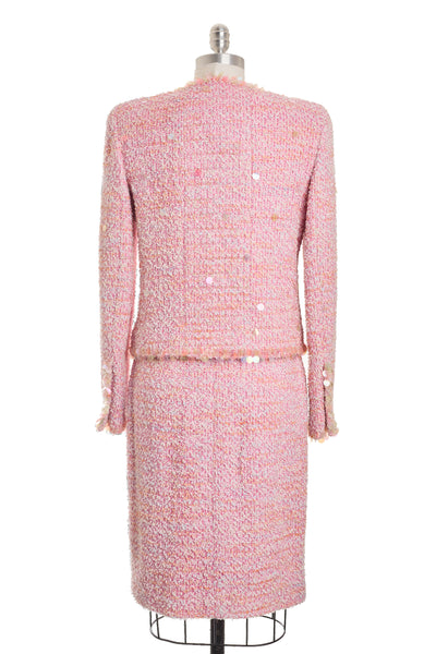 Chanel Rare Vintage 1995 SS Runway Pink Tweed Sequin Skirt Suit Set