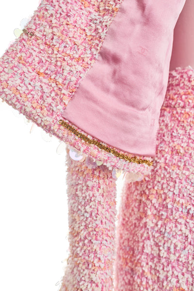 Chanel Rare Vintage 1995 SS Runway Pink Tweed Sequin Skirt Suit Set