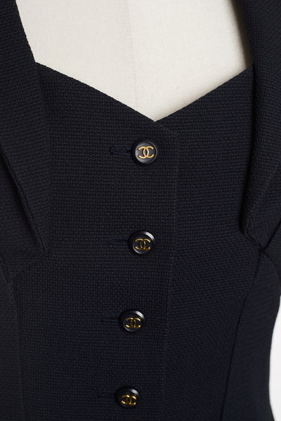 Chanel Vintage 1995 Midnight Blue Cropped Button Up
