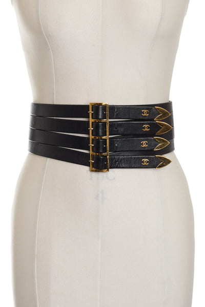 Chanel Rare Vintage 1992 FW Runway Black Leather CC Corset Belt 75