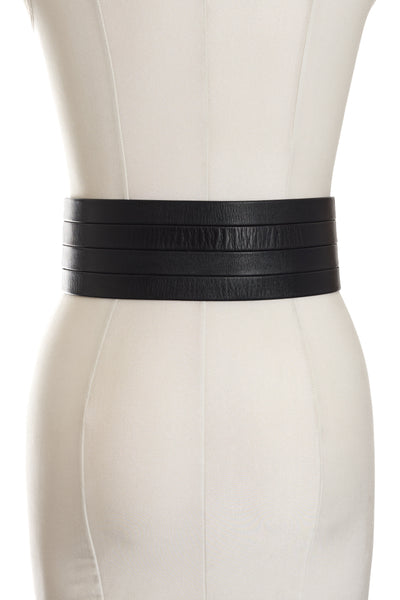 Chanel Rare Vintage 1992 FW Runway Black Leather CC Corset Belt 75