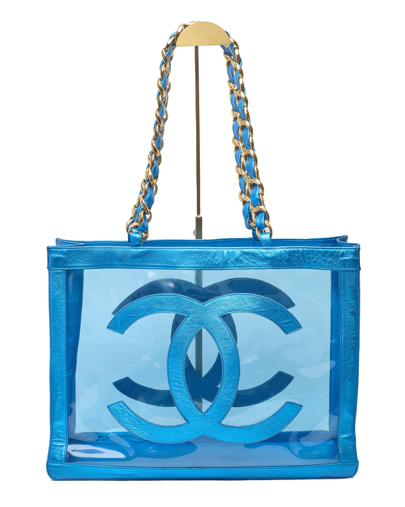 Chanel Vintage 1995 SS Barbie Runway Metallic Blue Lambskin and PVC Tote