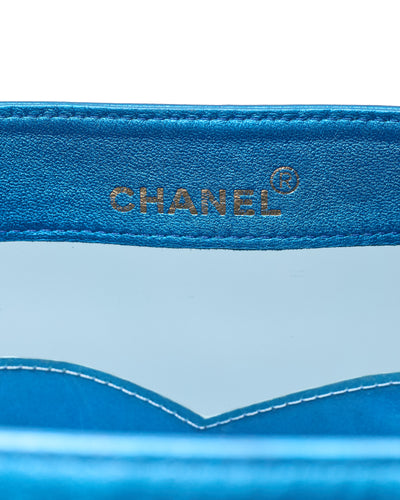 Chanel Vintage 1995 SS Barbie Runway Metallic Blue Lambskin and PVC Tote