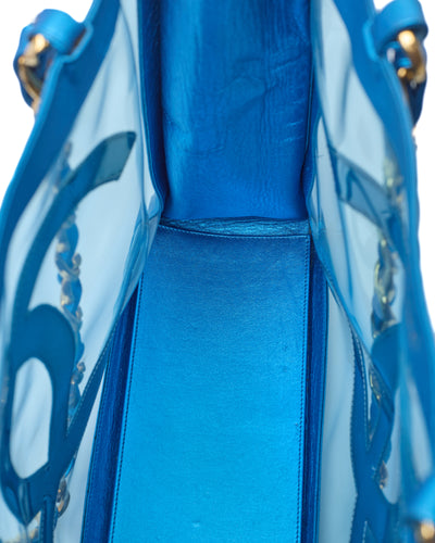 Chanel Vintage 1995 SS Barbie Runway Metallic Blue Lambskin and PVC Tote