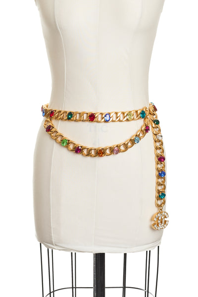 Chanel Rare Vintage 1995 SS Runway Multicolor Crystal CC Belt 93