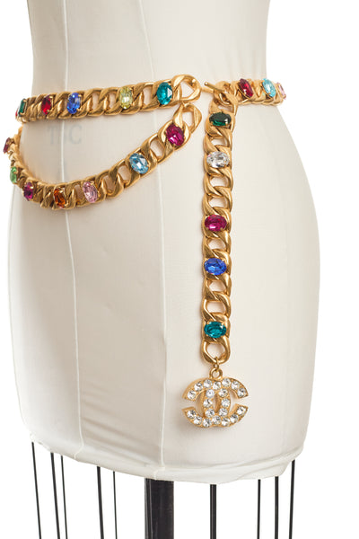 Chanel Rare Vintage 1995 SS Runway Multicolor Crystal CC Belt 93