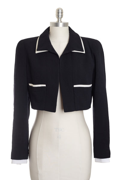 Chanel Vintage 1995 SS Runway Navy Blue Cropped Blazer
