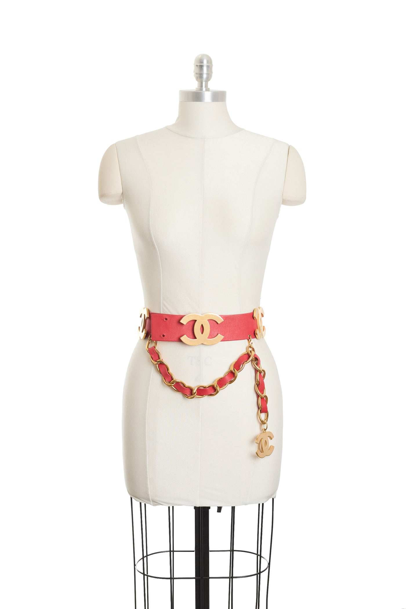 Chanel Vintage 1992 RW Runway CC Red Leather Belt 75