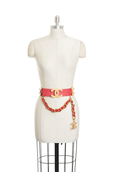 Chanel Vintage 1992 RW Runway CC Red Leather Belt 75