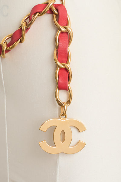 Chanel Vintage 1992 RW Runway CC Red Leather Belt 75