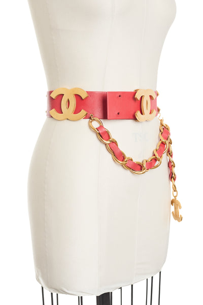 Chanel Vintage 1992 RW Runway CC Red Leather Belt 75