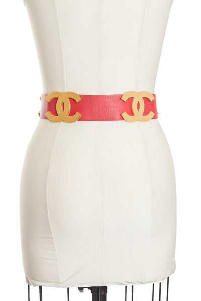 Chanel Vintage 1992 RW Runway CC Red Leather Belt 75