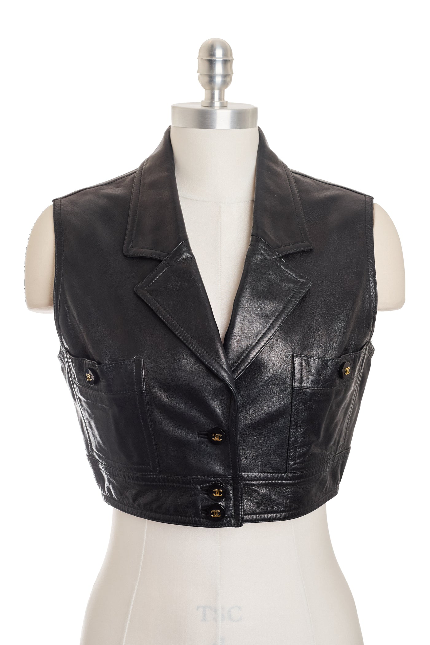 Chanel Vintage 1995 SS Runway Black Leather Cropped Vest
