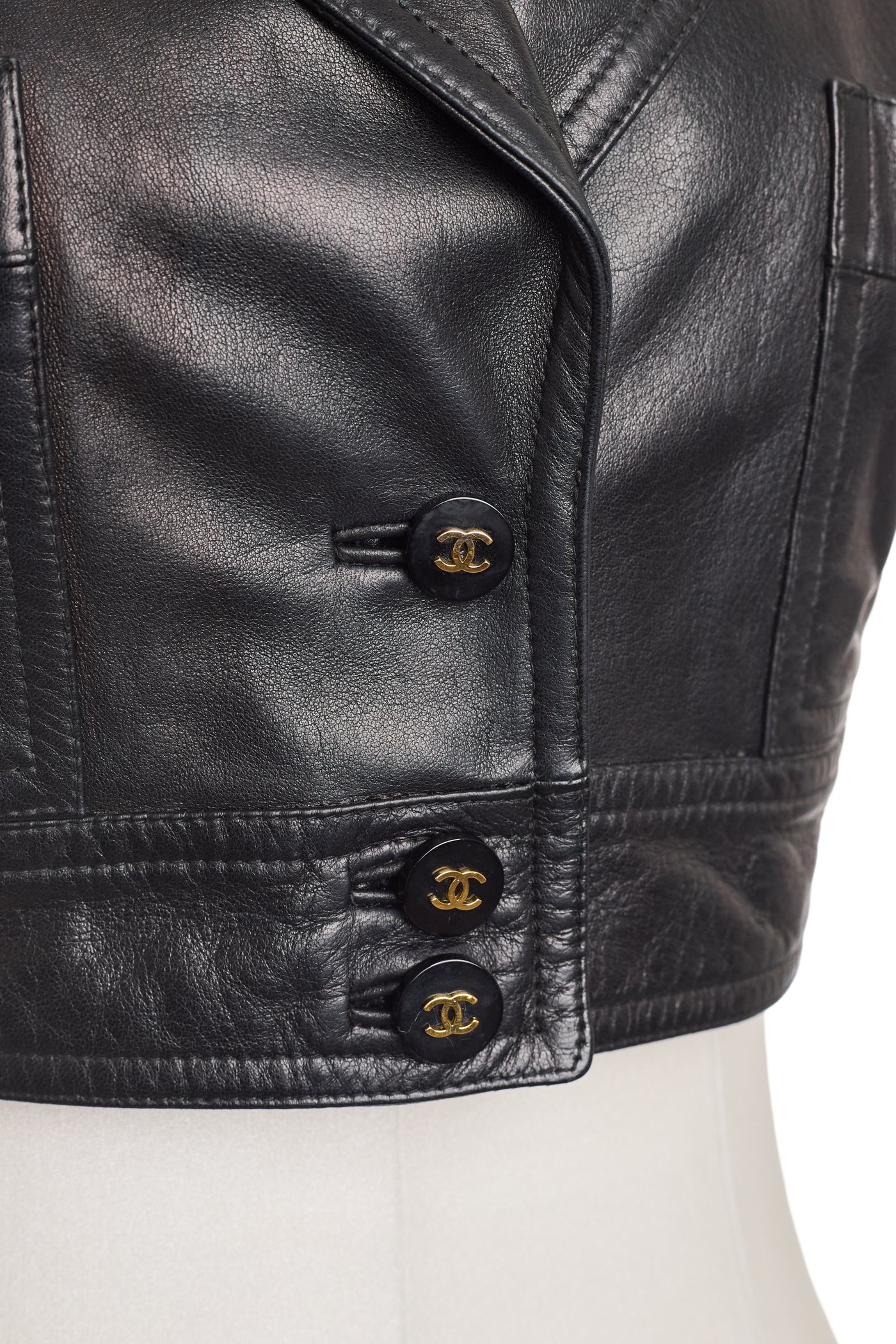 Chanel Vintage 1995 SS Runway Black Leather Cropped Vest