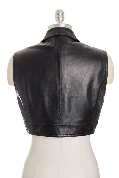 Chanel Vintage 1995 SS Runway Black Leather Cropped Vest