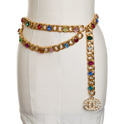 Chanel Rare Vintage 1995 SS Runway Multicolor Crystal CC Belt 93