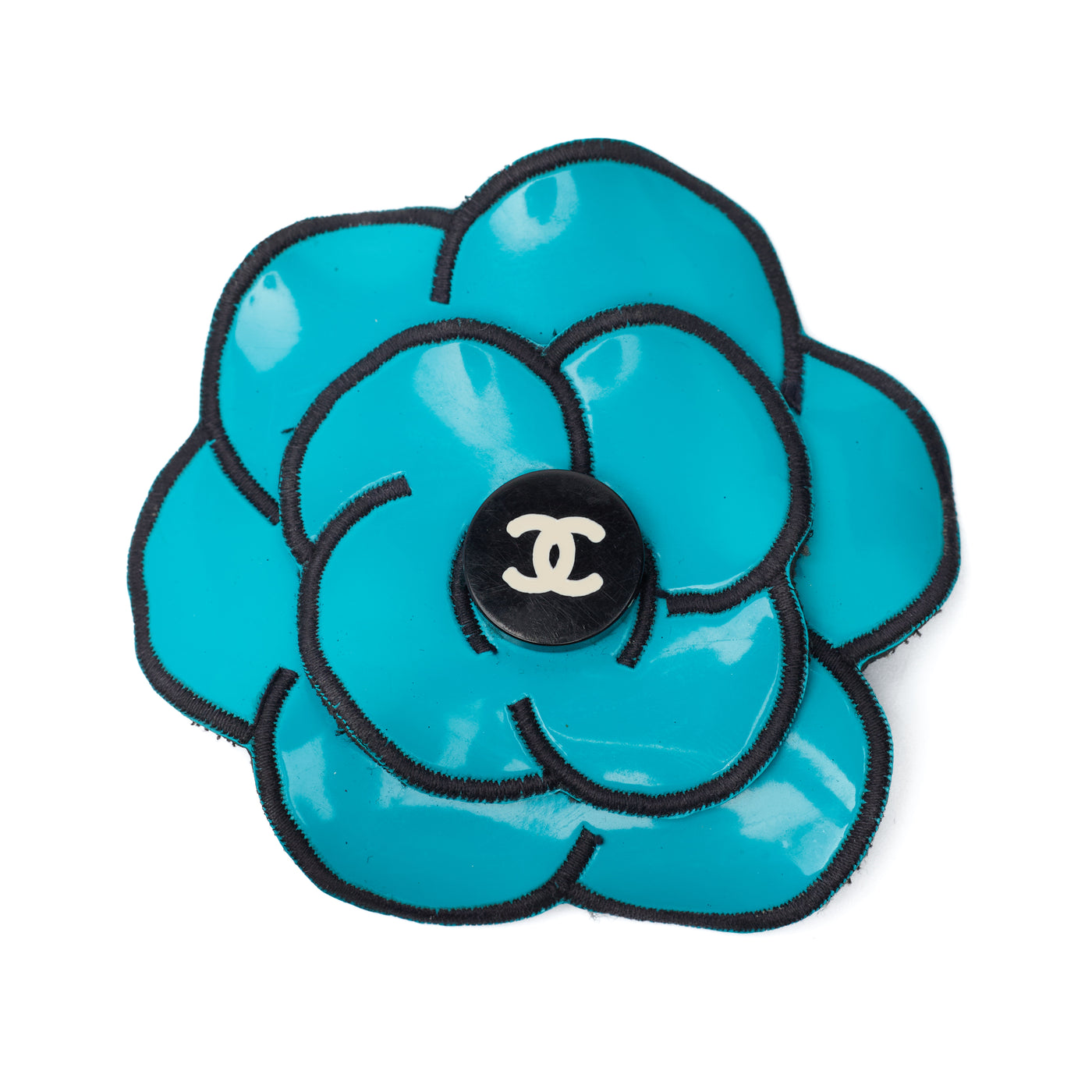 Chanel Vintage 1995 SS Runway Teal Camellia CC Brooch