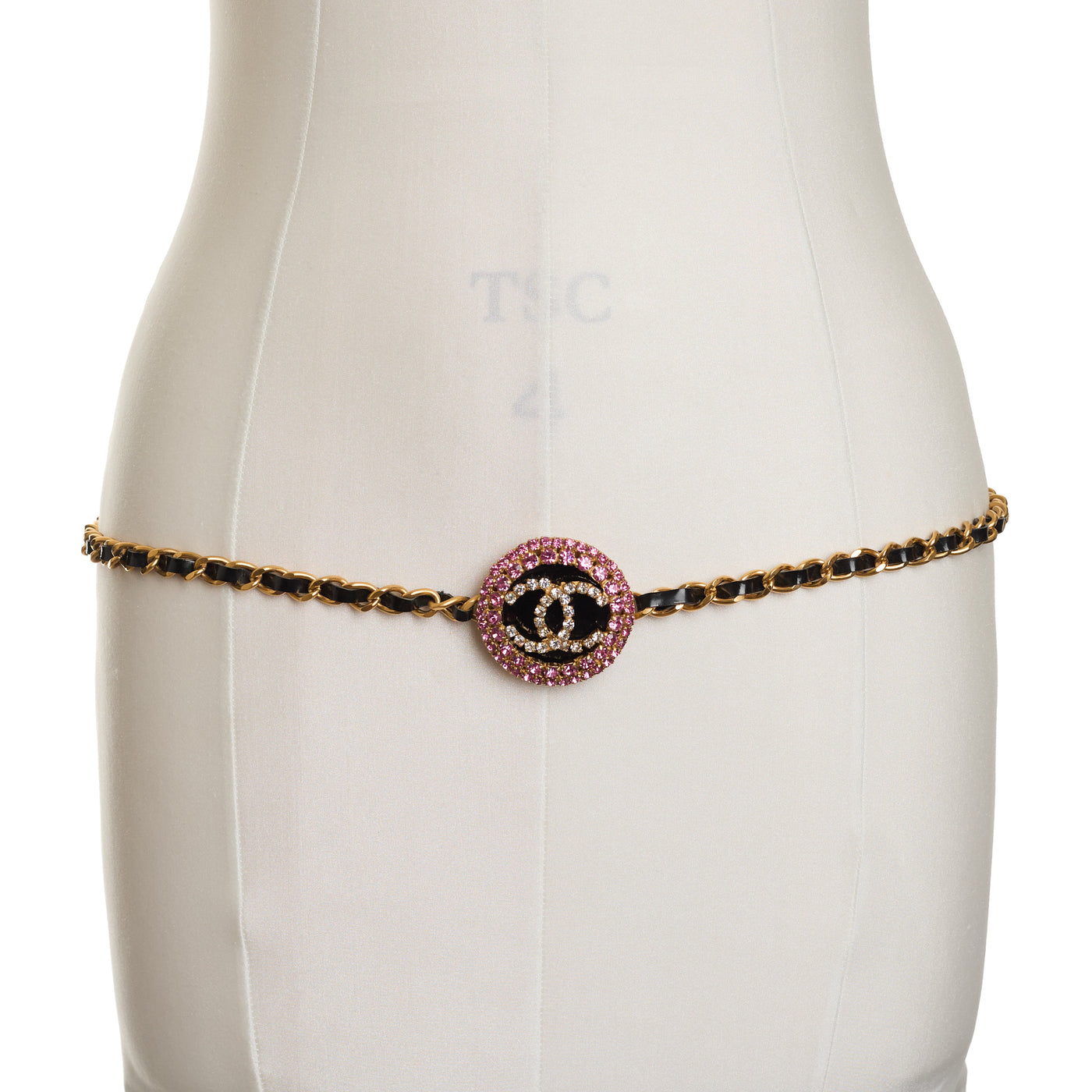 Chanel Vintage 1995 SS Runway Pink Crystal Medallion Chain Belt 72