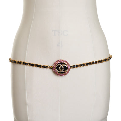 Chanel Vintage 1995 SS Runway Pink Crystal Medallion Chain Belt 72