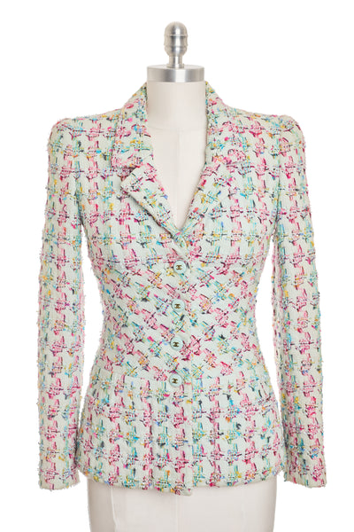 Chanel Vintage 1995 SS Barbie Runway Pastel Blue Tweed Jacket