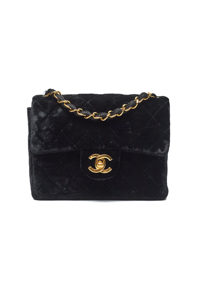 Chanel Rare Vintage Black Velvet Square Mini 17