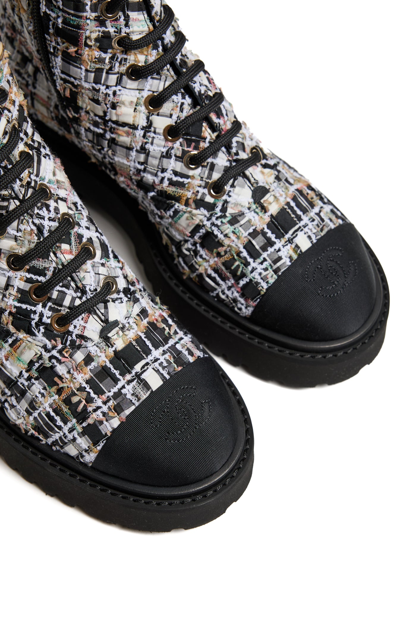 Chanel 2022 Cruise Tweed Combat Boots 37
