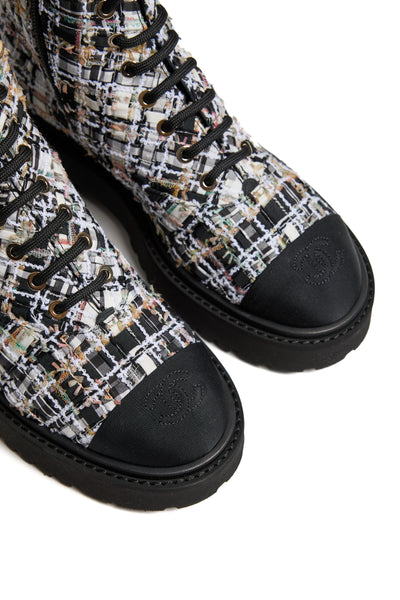Chanel 2022 Cruise Tweed Combat Boots 37
