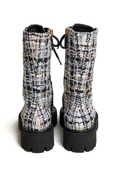 Chanel 2022 Cruise Tweed Combat Boots 37