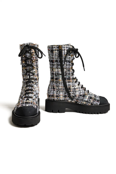 Chanel 2022 Cruise Tweed Combat Boots 37