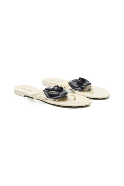 Chanel Rubber Camellia Sandals Size 36