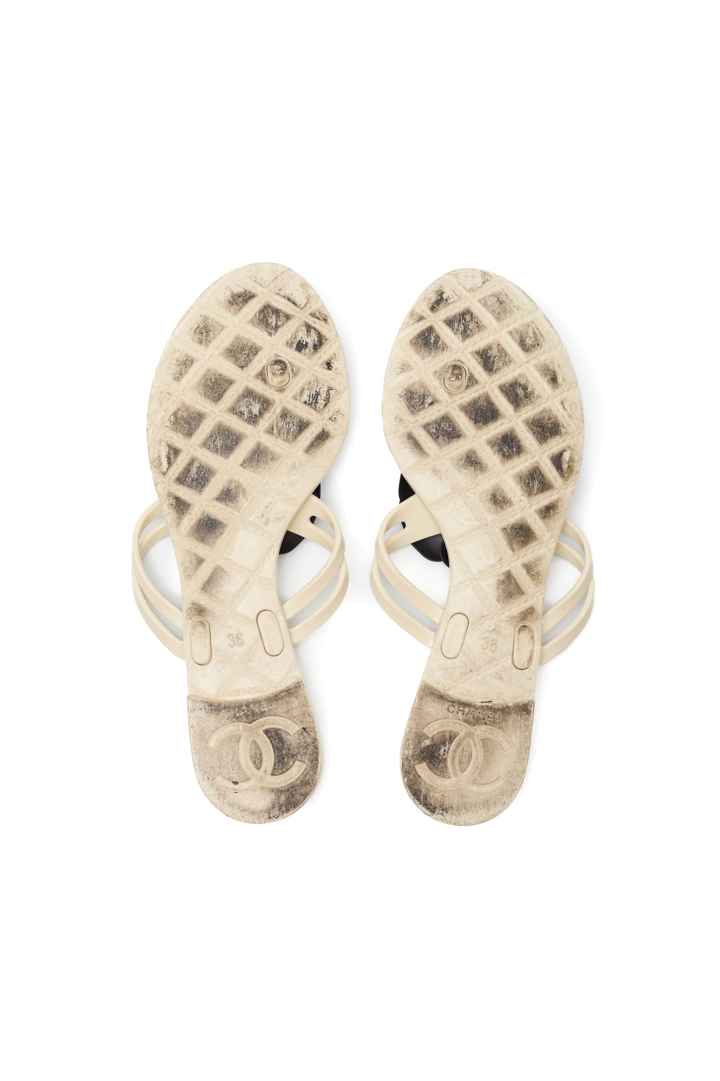 Chanel Rubber Camellia Sandals Size 36