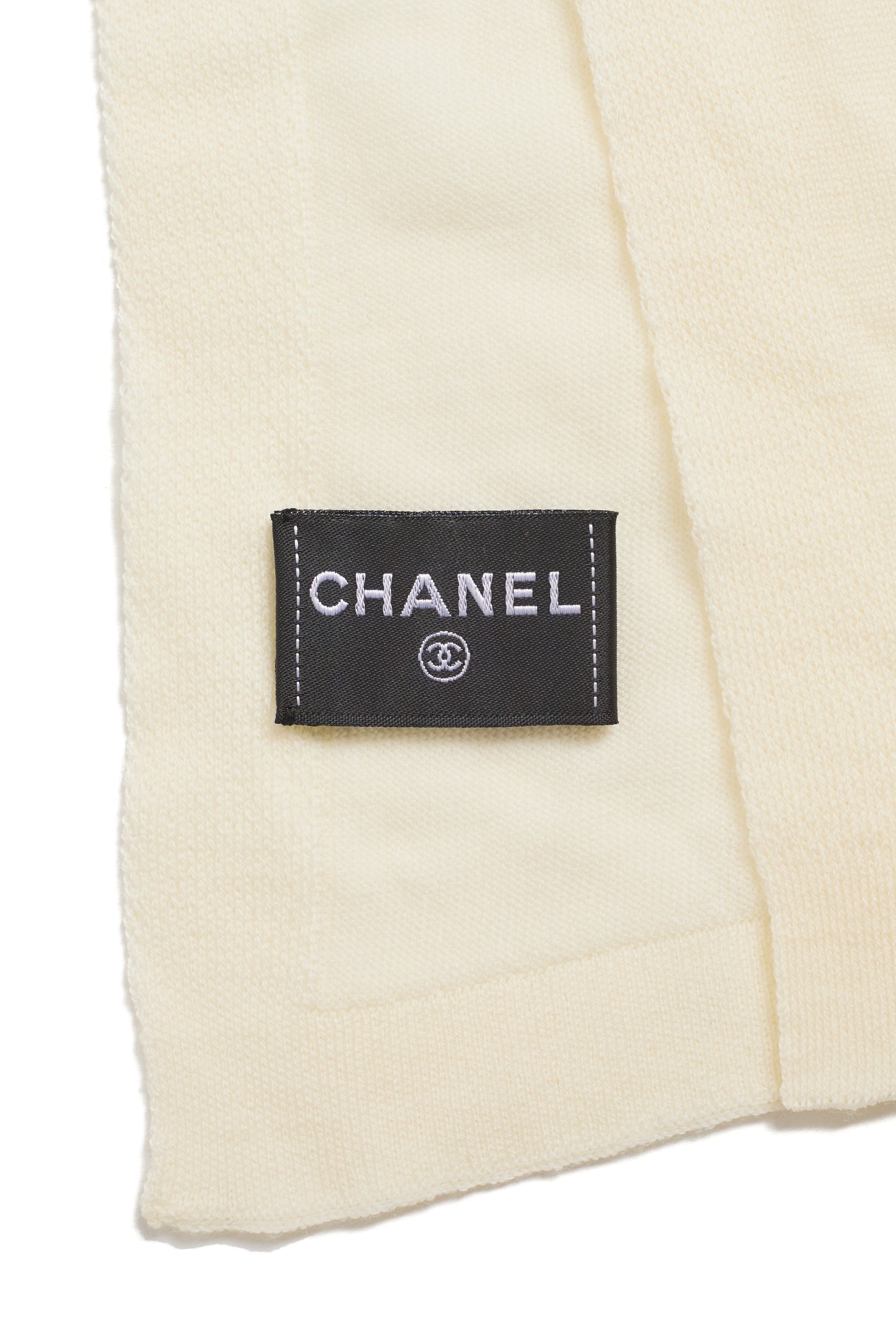 Chanel Cream Wool Shawl with Rhinestone and Bead CC Logo