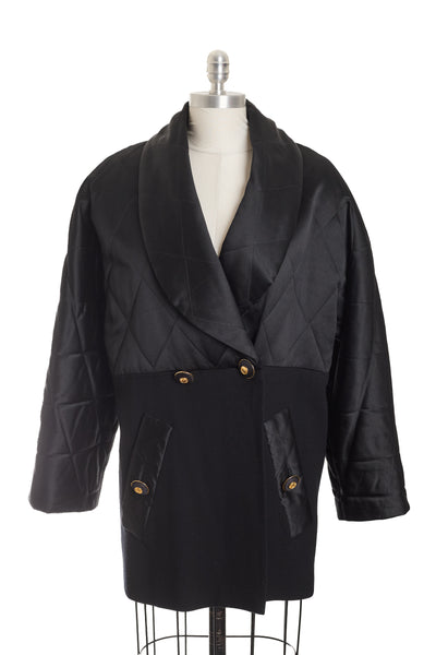 Chanel Vintage Black Wool and Silk Quilted Jacket