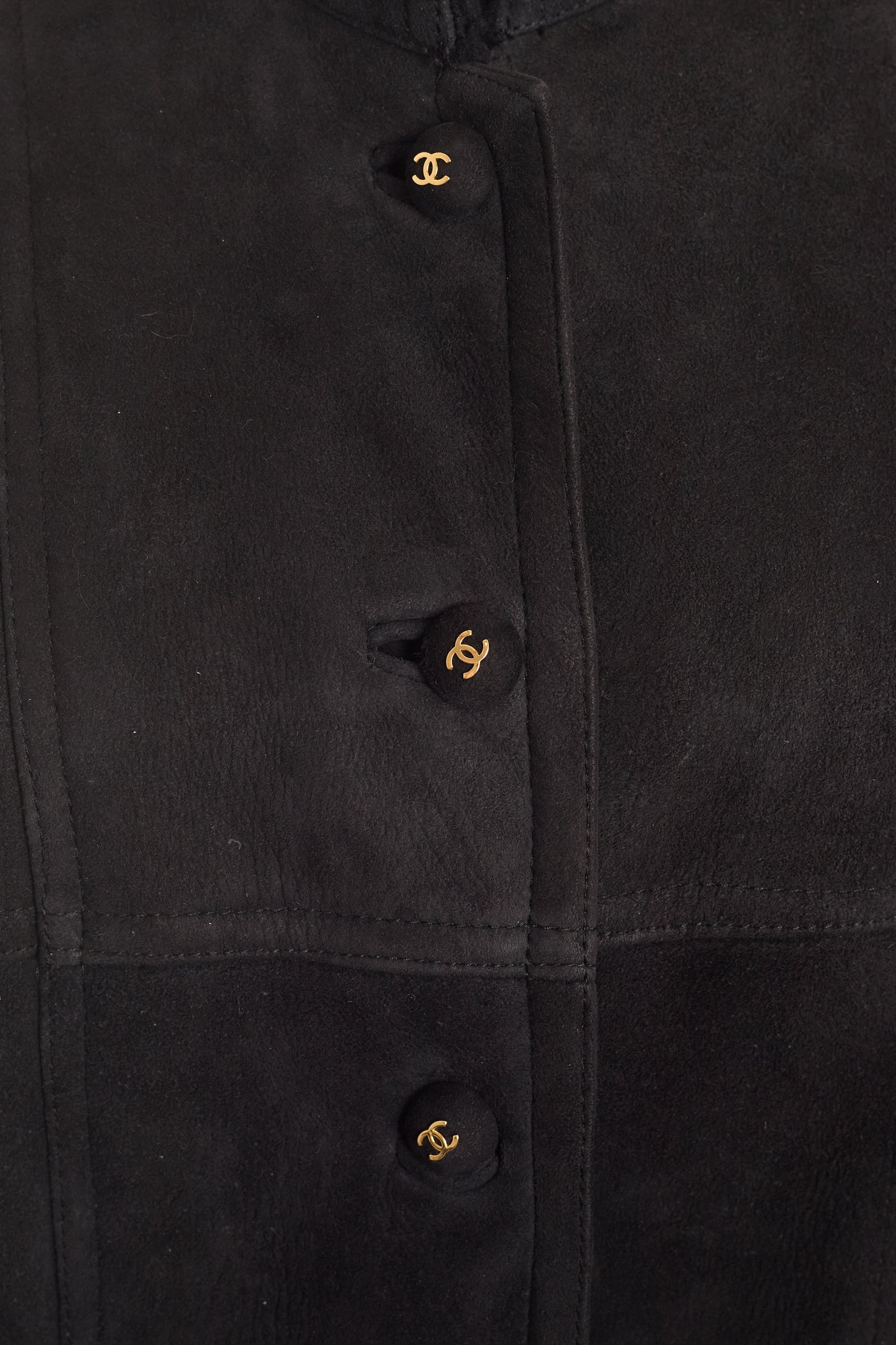 Chanel Rare Vintage Black Suede and Shearling Coat