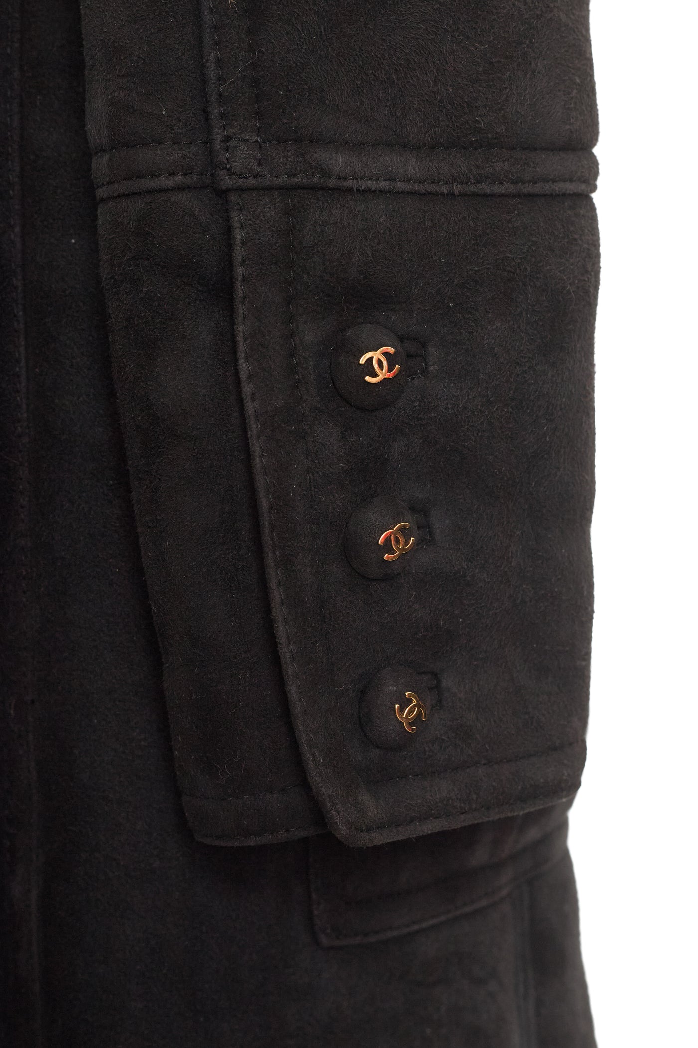 Chanel Rare Vintage Black Suede and Shearling Coat