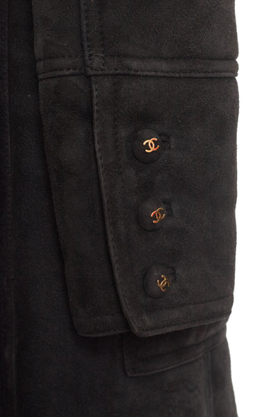 Chanel Rare Vintage Black Suede and Shearling Coat