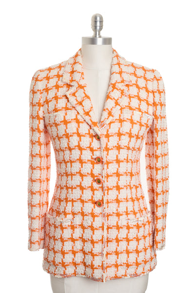 Chanel Rare Vintage 1995 SS Barbie Runway Orange Tweed and Sequin Jacket