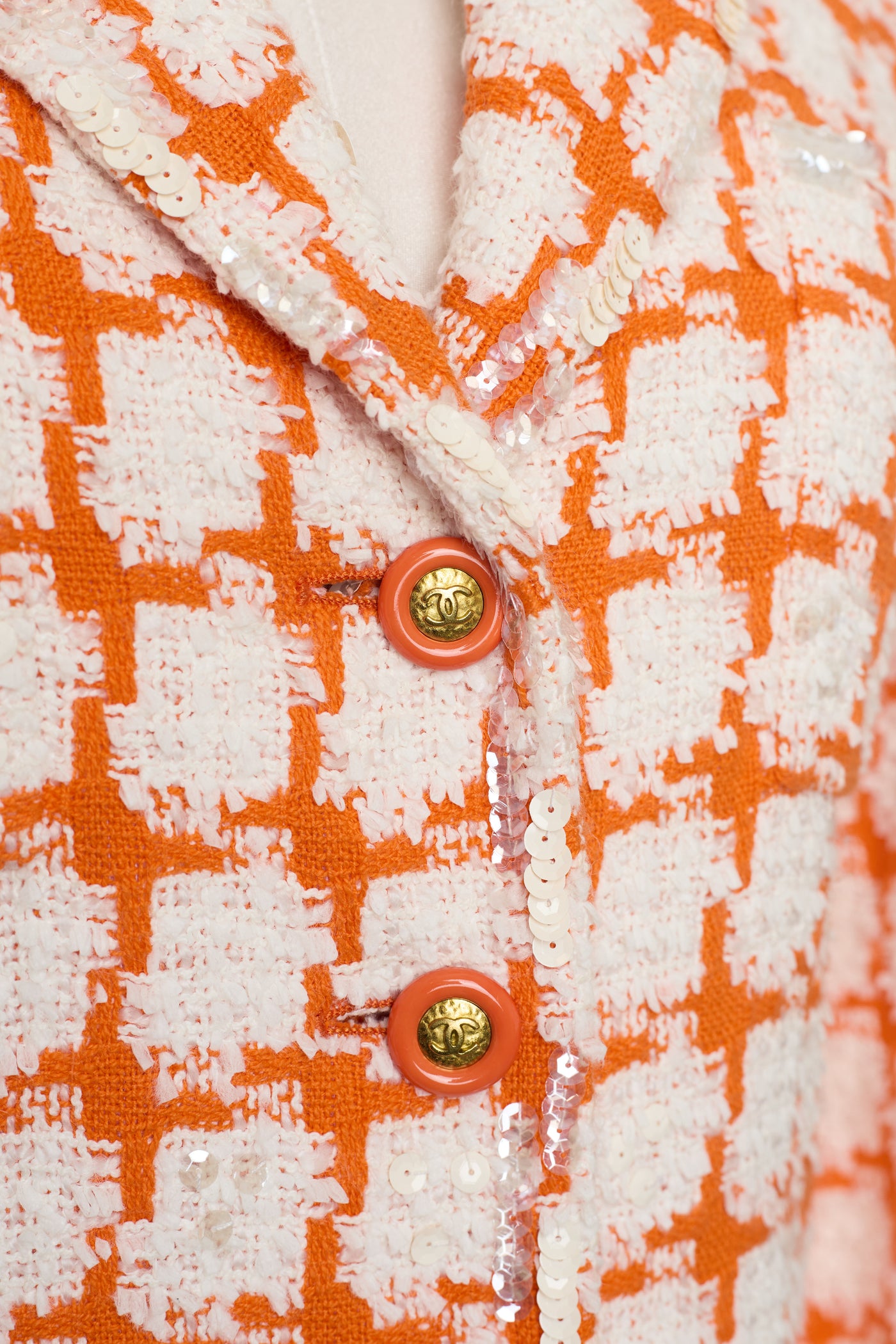 Chanel Rare Vintage 1995 SS Barbie Runway Orange Tweed and Sequin Jacket