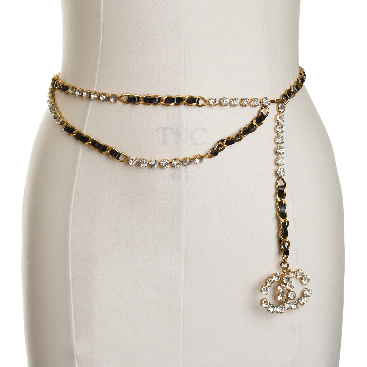 Chanel Vintage 1995 SS Runway Chain, Leather and Crystal CC Belt 83