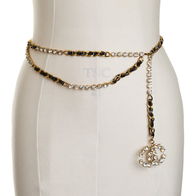 Chanel Vintage 1995 SS Runway Chain, Leather and Crystal CC Belt 83
