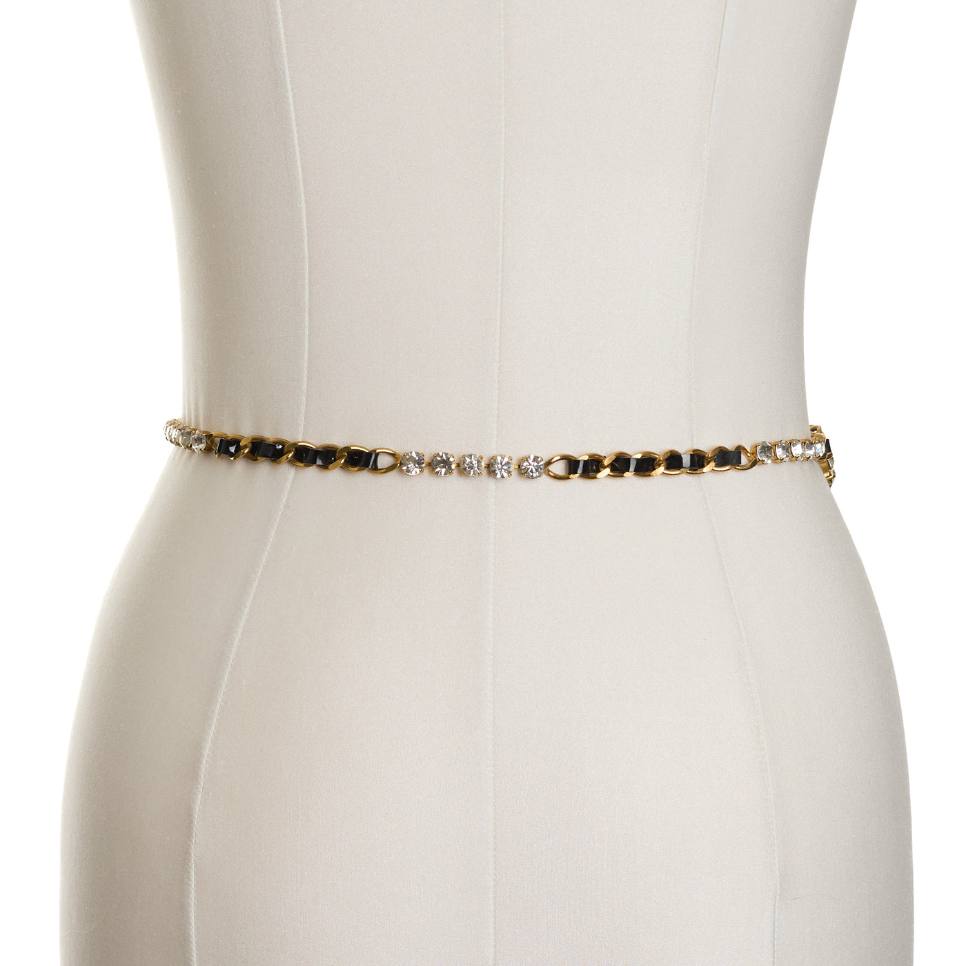 Chanel Vintage 1995 SS Runway Chain, Leather and Crystal CC Belt 83