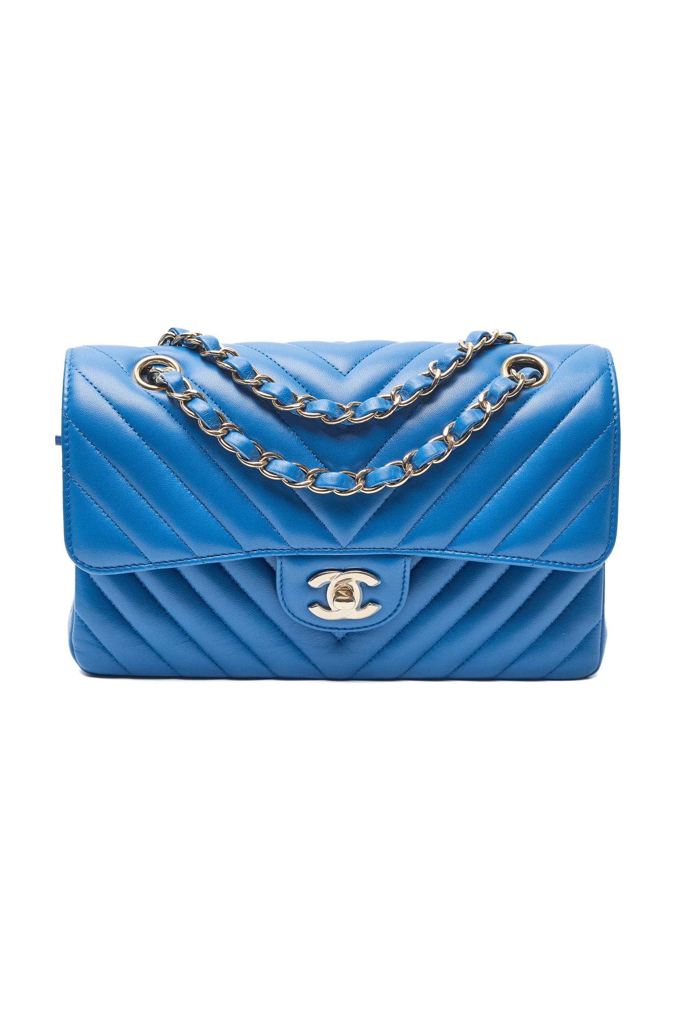 Chanel Royal Blue Lambskin Chevron Small Classic Flap