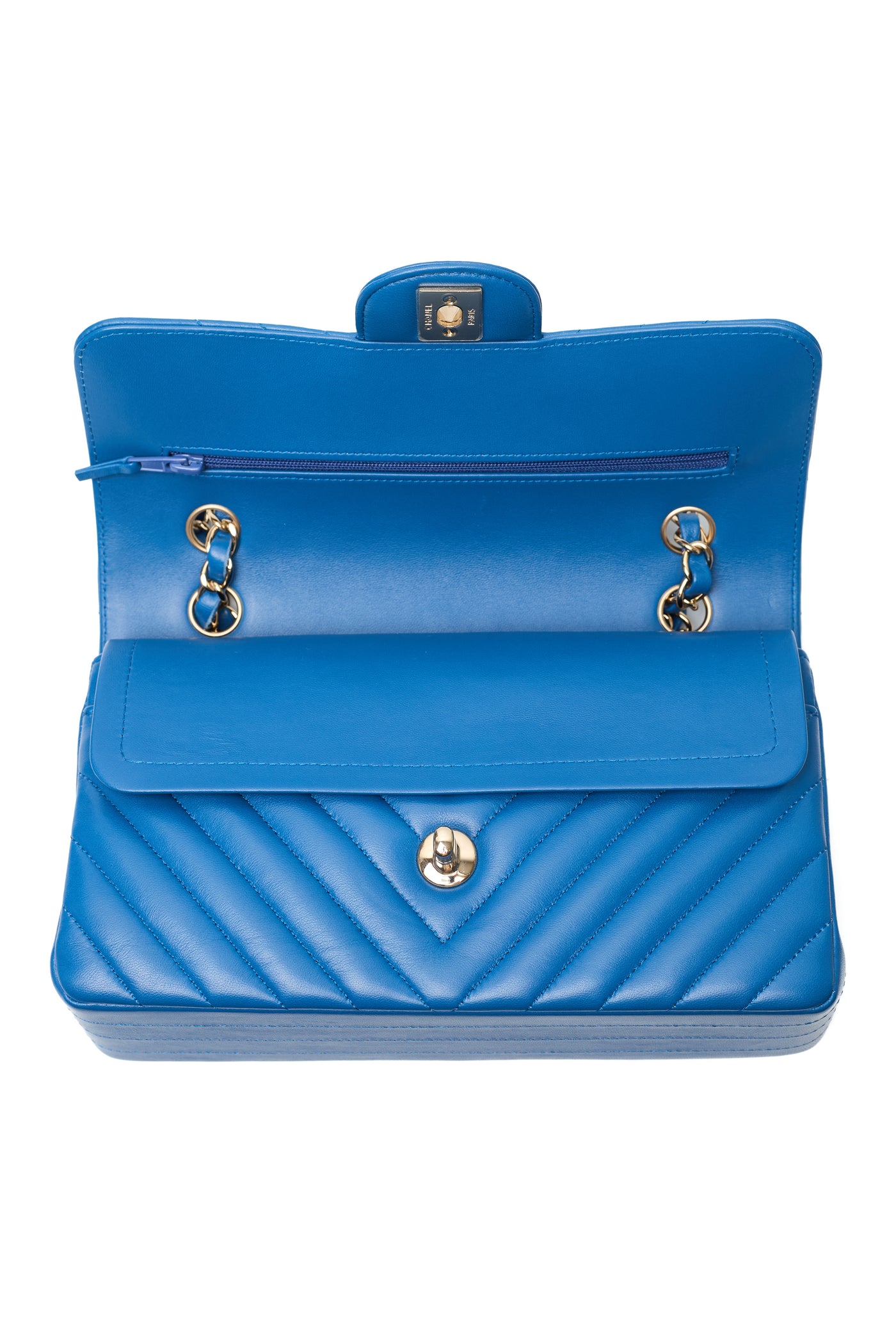 Chanel Royal Blue Lambskin Chevron Small Classic Flap