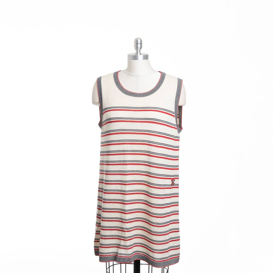 Chanel Cream, Black, and Red Striped Sleeveless Knit Top