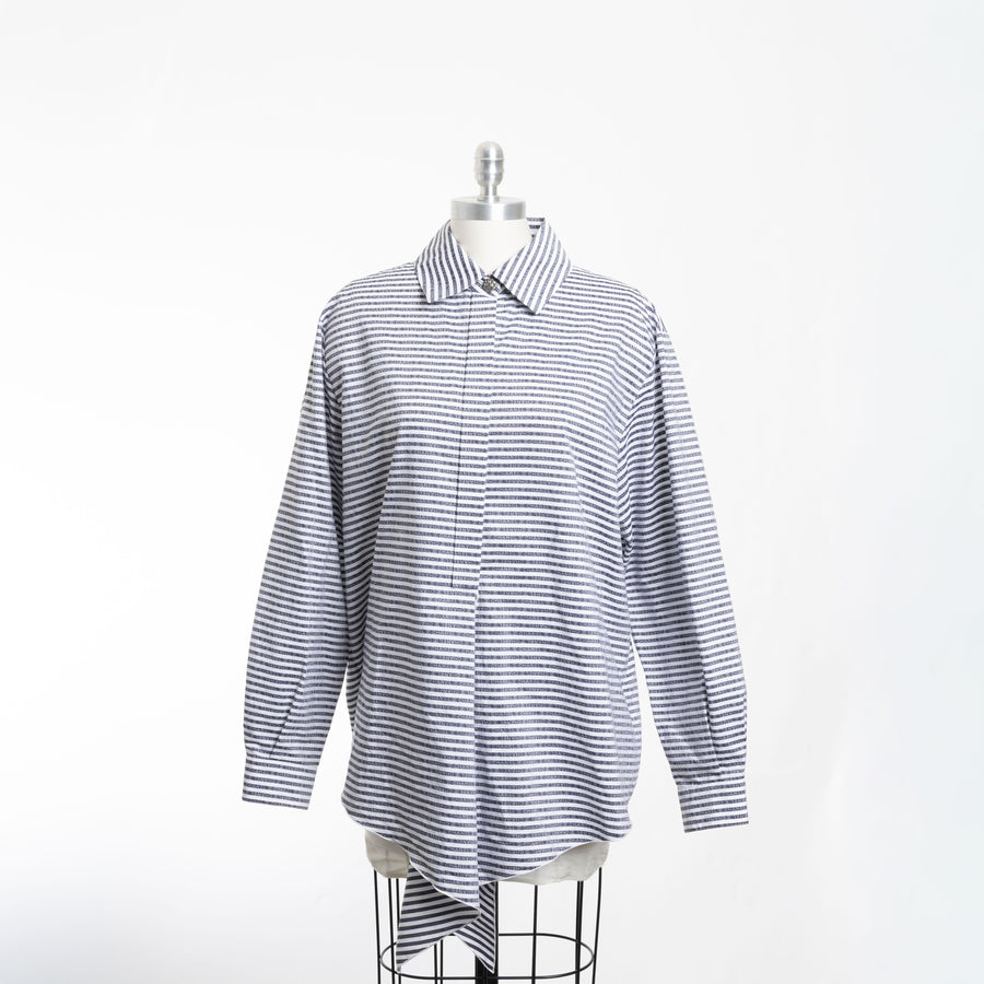 Chanel Black and White Logo Stripe Button-Up Shirt
